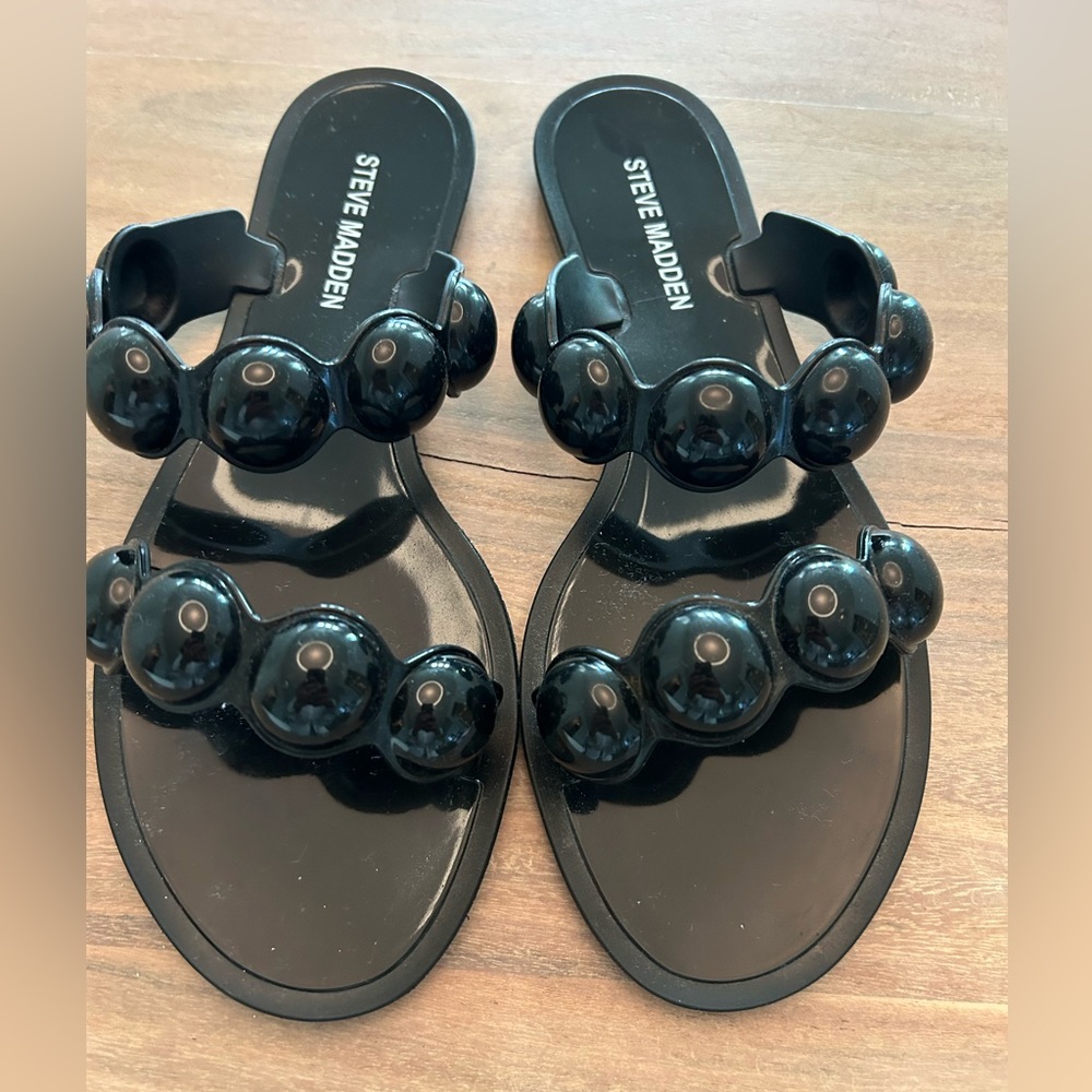 Steve Madden Black Beaded Double-Strap Slide Sandals